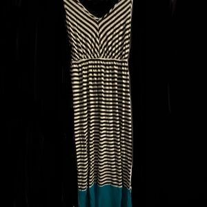 Striped Maxi Dress with Blue Teal Hem